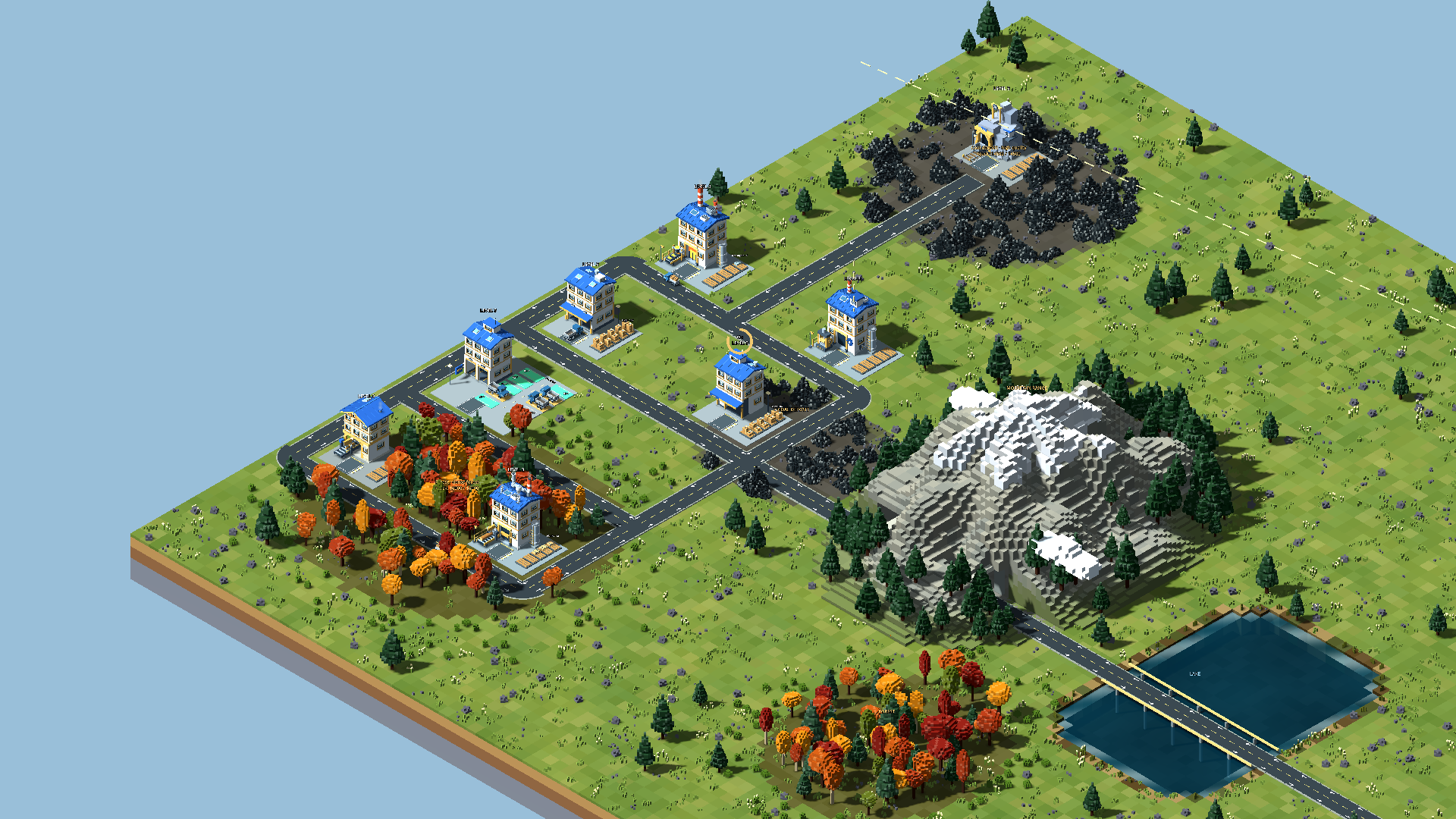 Воксельный мир Voxel Routes с дорогами и производством